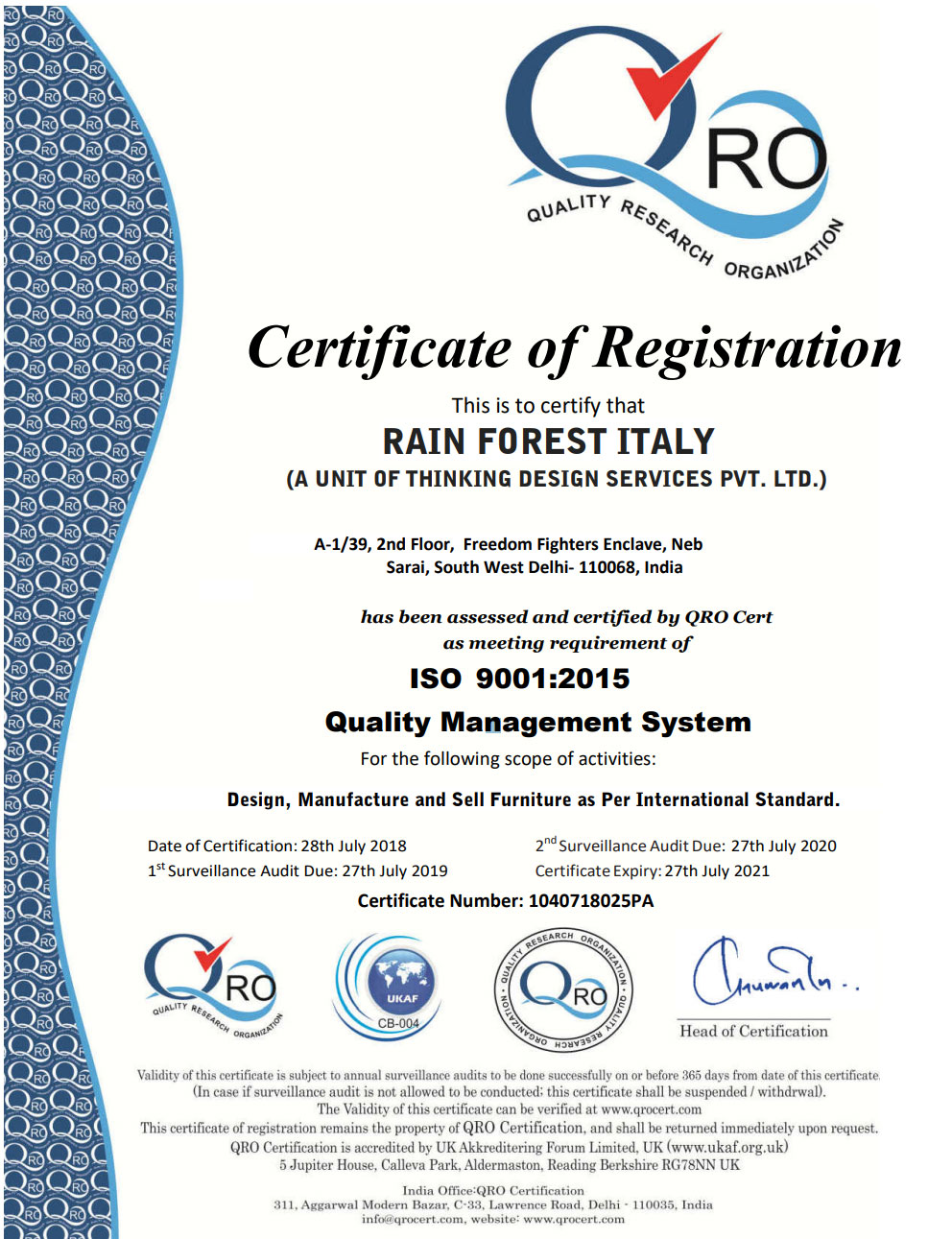 Rainforest Italy | ISO Certification fo Quality Management System