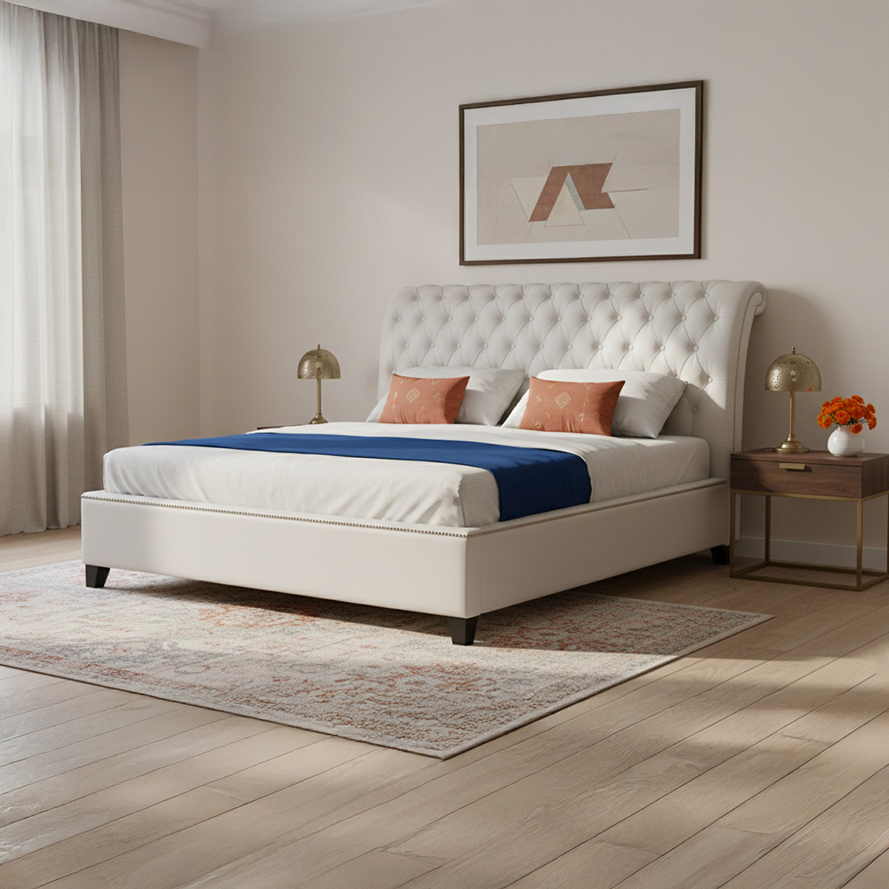 Soft White Tufted  Bed (King Size)