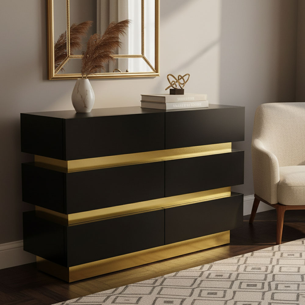 Gold band chest of drawers - Black
