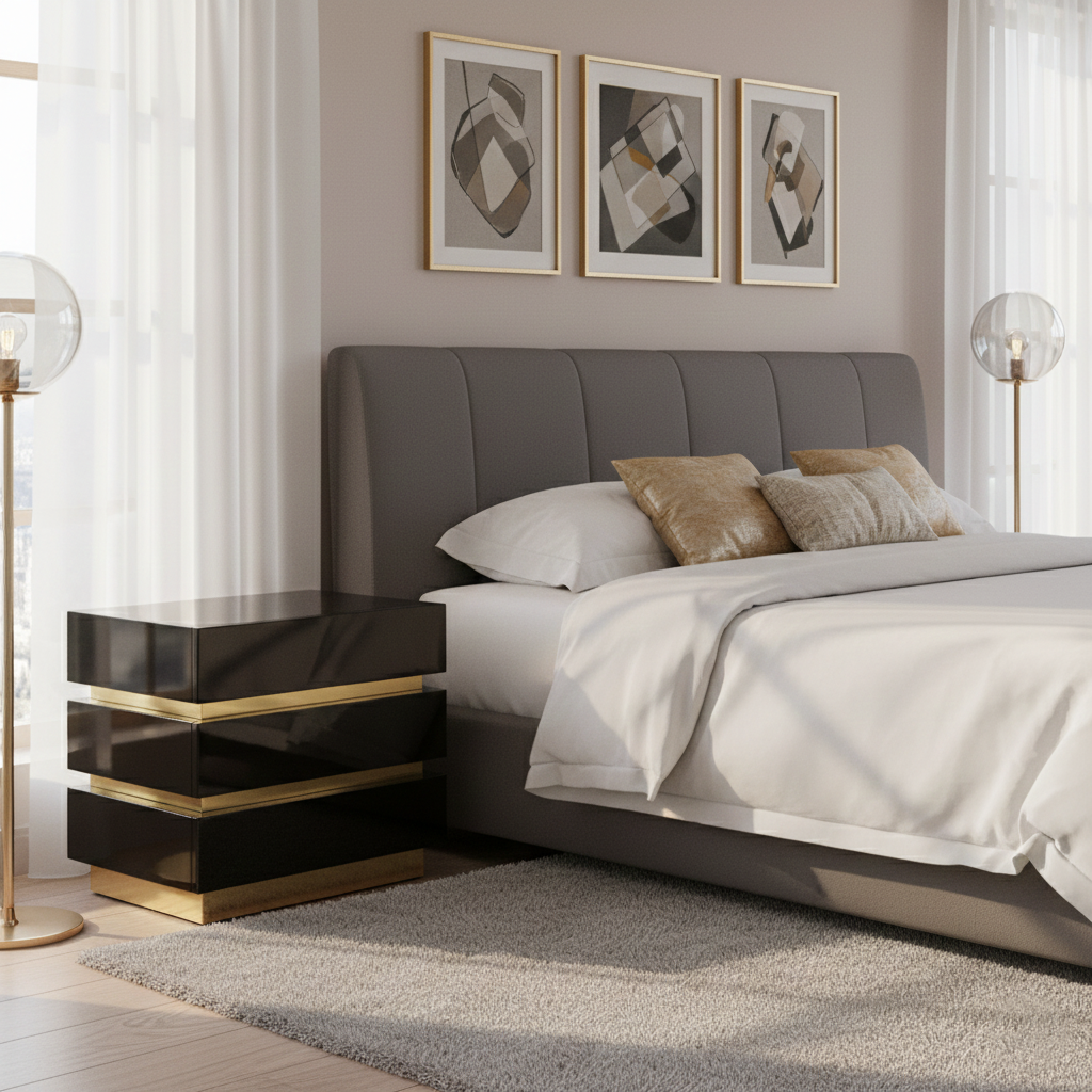 GOLD BAND SIDE TABLE -  BLACK