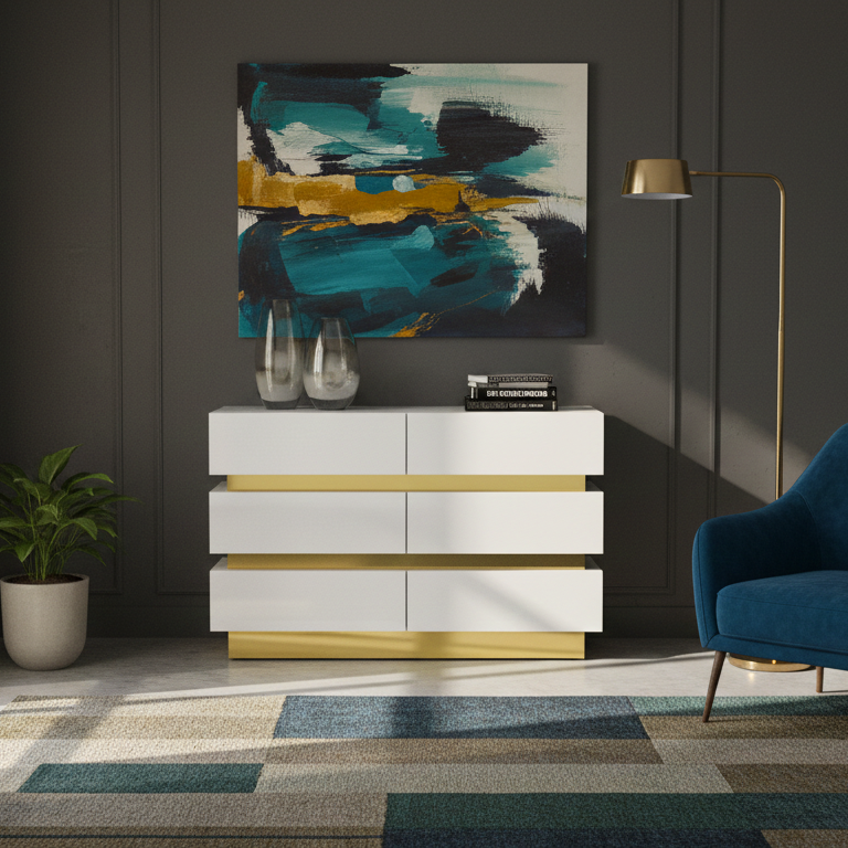 GOLD BAND CHEST OF DRAWERS - WHITE