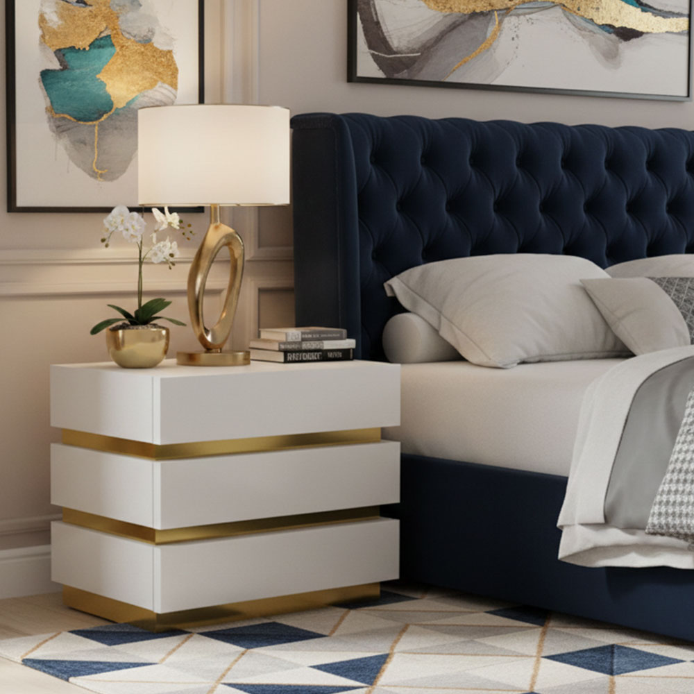 GOLD BAND SIDE TABLE - WHITE