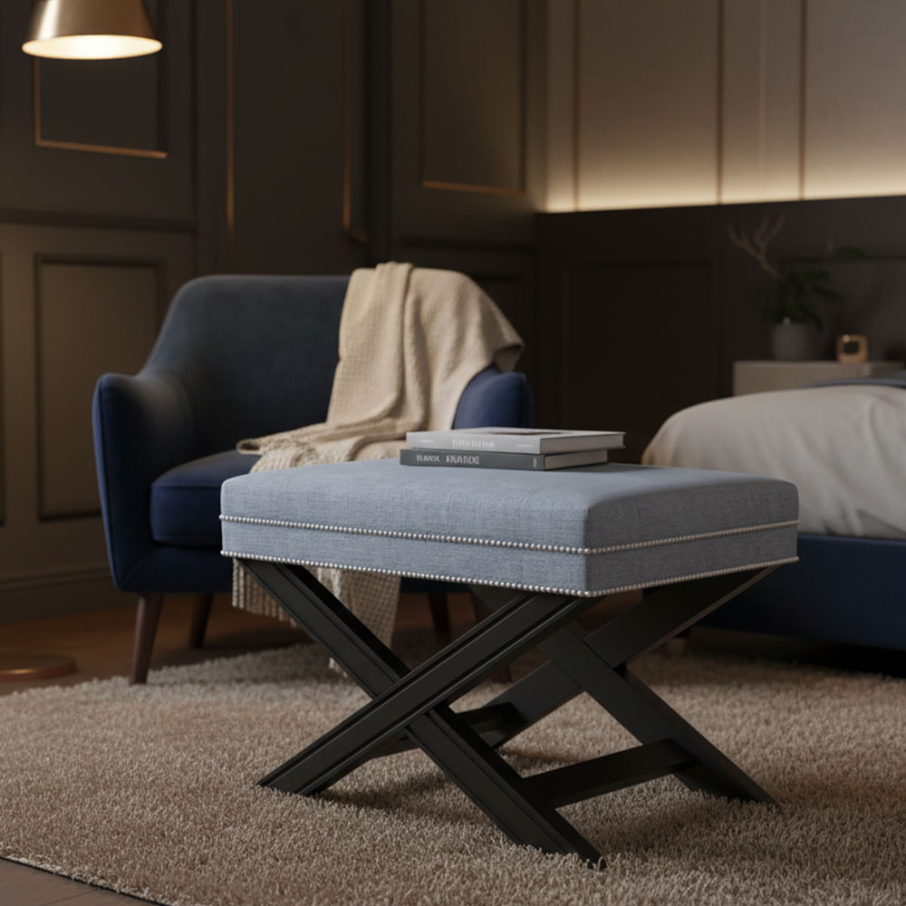 CROSSLEGGED GREY OTTOMAN
